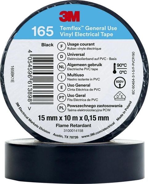 lag1104156.jpg 3M Temflex 165 Vinyl-Isolierband Schwarz 15mm x 10 m