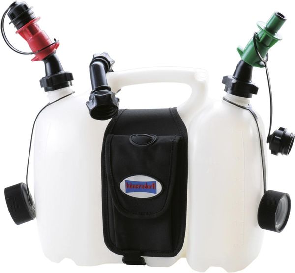 Doppelkanister PROFI 6+3lHD-PE, natur mit Satteltasche & Einfüllsysteme