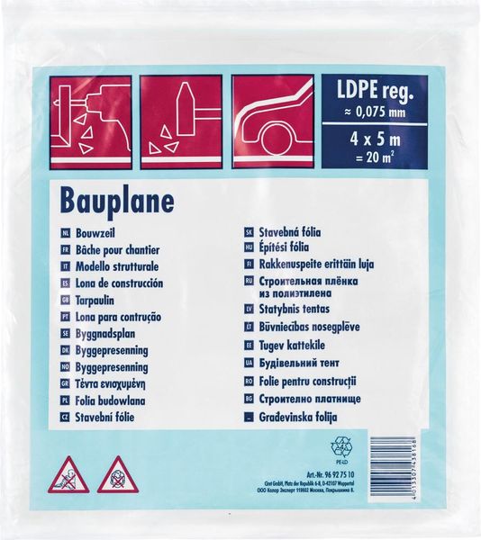 Abdeckpl. schwer 75 my 20 qm = 4 x 5 m schwarz