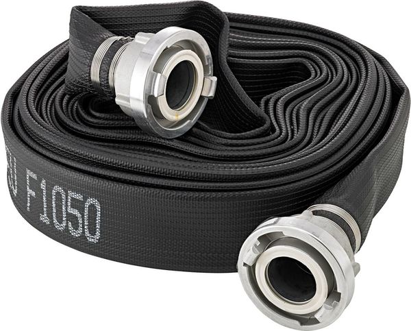Mehrzweckflachschlauch gummiert, schwarz, C/52mm, STORZ Kupplungen 10m FORTIS