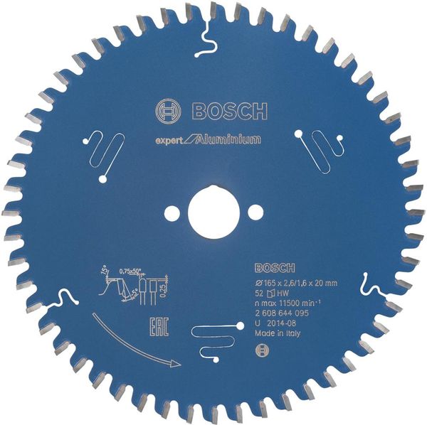 HM-Kreissägeblatt 165x2,6/1,6x20 52Z Bosch VE à 1 Stück Expert for Aluminium
