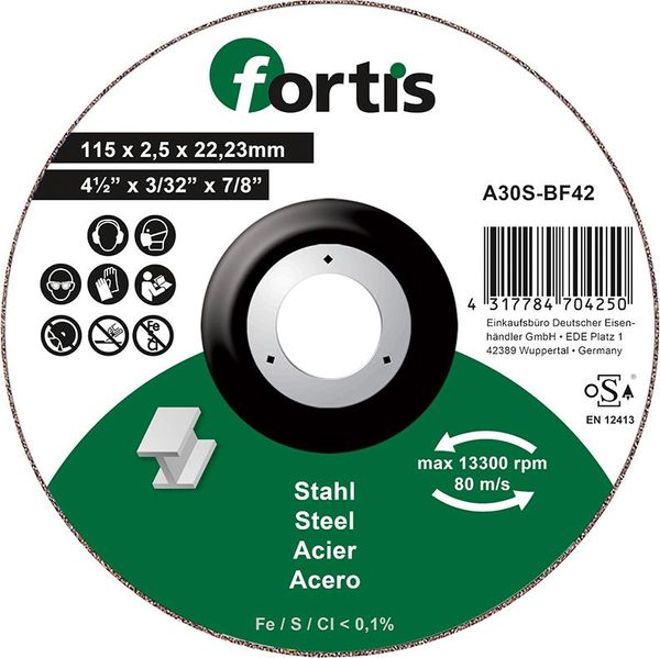 Trennscheibe Stahl 115 x 2,5mm gekr. FORTIS