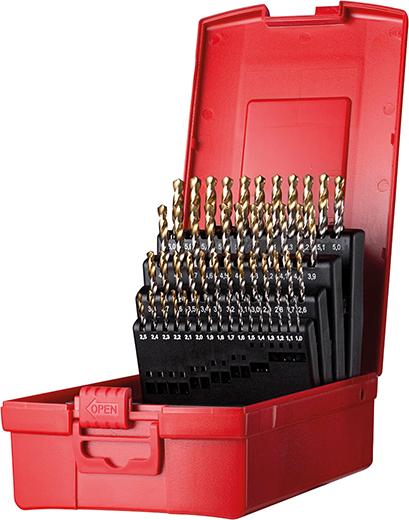 pre127228.jpg Spiralbohrer Set 1-6mm x0,1 in A002 in Box 118G Typ N 4xD 51tlg. Tin Tip A095202 Dormer