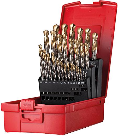 pre127232.jpg Spiralbohrer Set 1-13mm x0,5+KL A002 in Box 118G Typ N 4xD 29tlg. Tin Tip A095206 Dormer