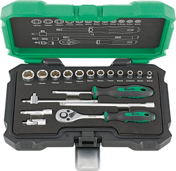 lag181296.jpg Steckschl.-Grt. 1/4" 18tlg. FORTIS