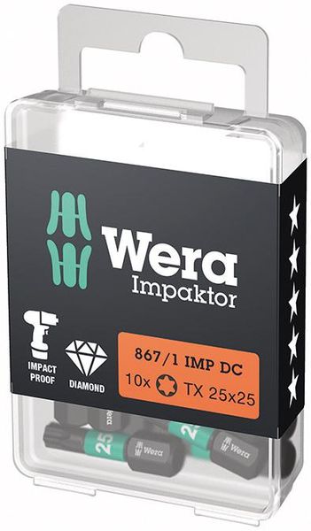 Bit Impaktor 1/4" DIN 3126 C6,3 T25x25mm 10er Pack Wera