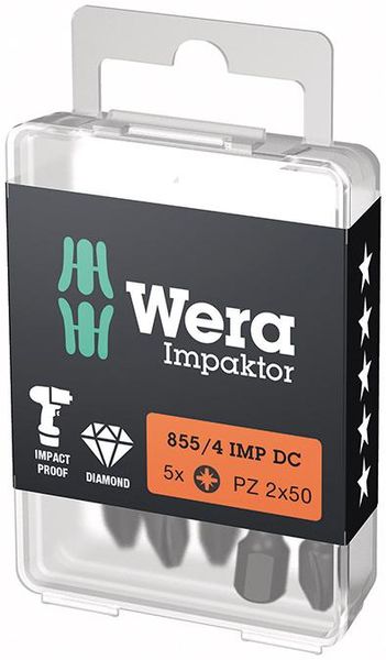 Bit Impaktor 1/4" DIN 3126 E6,3 PZ2x50mm 5er Pack Wera