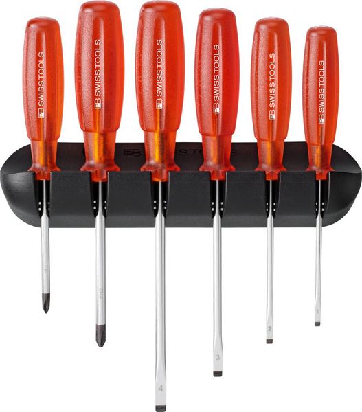 lag195208.jpg Schraubendreher-Satz 6-teilig Schlitz PH im Wandhalter Multicraft PB Swiss Tools