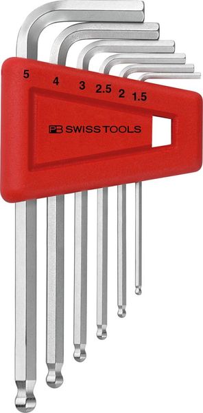 pre128909.jpg Winkelschraubendreher- Satz im Kunststoffhalter 6-teilig 1,5-5mm Kugelkopf PB Swiss Tools