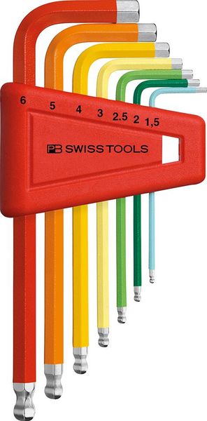 pre128989.jpg Winkelschraubendreher- Satz im Kunststoffhalter 7-teilig 1,5-6mm Rainbow Kugelkopf PB Swiss Tools