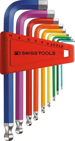 pre128933.jpg Winkelschraubendreher- Satz im Kunststoffhalter 9-teilig 1,5-10mm RainbowKugelkopf PB Swiss Tools
