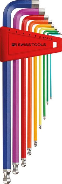 pre128947.jpg Winkelschraubendreher- Satz im Kunststoffhalter 9-teilig 1,5-10mm RainbowKugelkopf PB Swiss Tools
