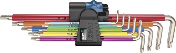pre127132.jpg Winkelschraubendreher- Satz lang Edelstahl 9-teilig T8-T40 Halfefunktion Color Wera