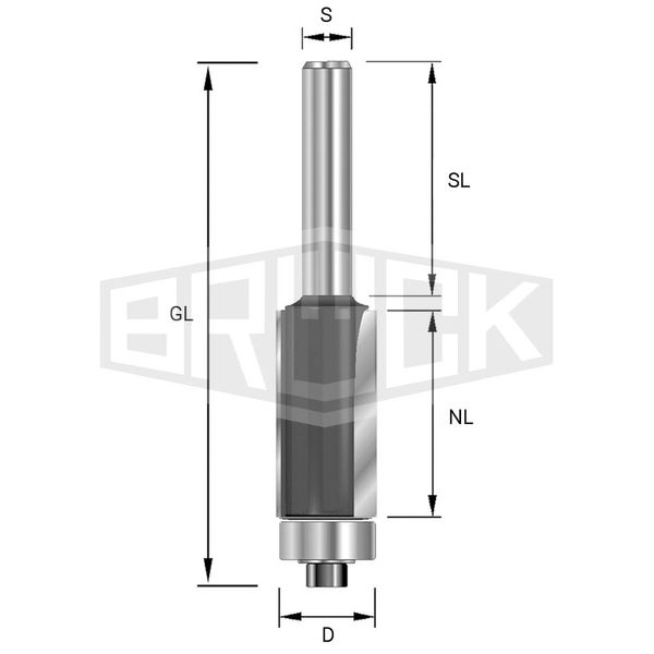 HW-Bündigfräser D=6mm NL=19mm GL=64mm S=8mm