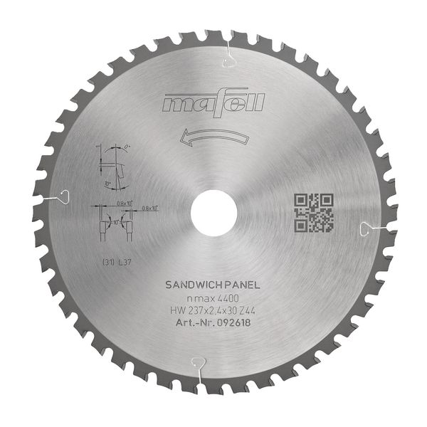 Sägeblatt KSB-SP 237, HW, 237 x 2,4 x 30 mm, Z44, WZFA, Sandwich Panel