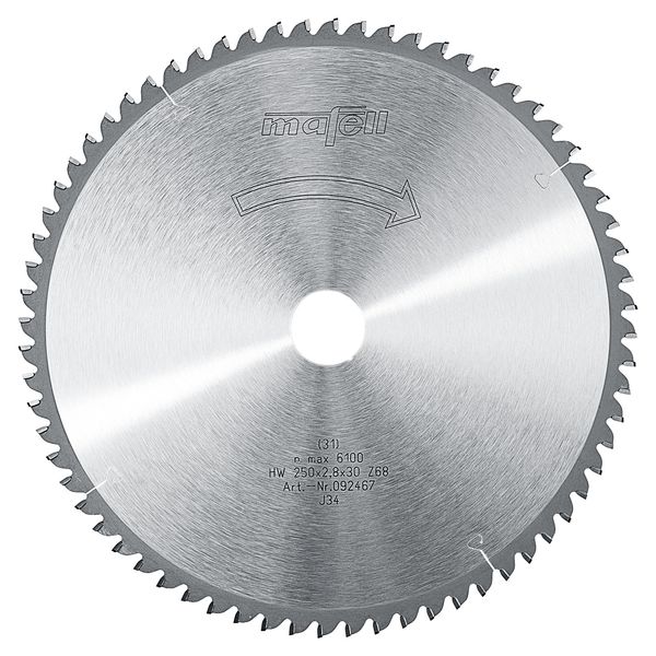 Sägeblatt-HM, 250 x 1,8/2,8 x 30 mm, Z 68, FZ/TR, für Kunststoff- und Aluminium-Profile