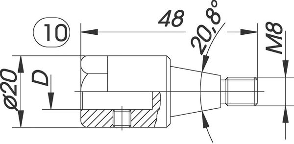 Reduzierfutter f. Dübelbohrer D=10mm AG M8 Konus L