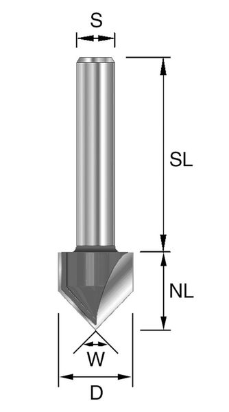 HW-V-Nutfräser D=19,05mm NL=15,9mm S=8mm