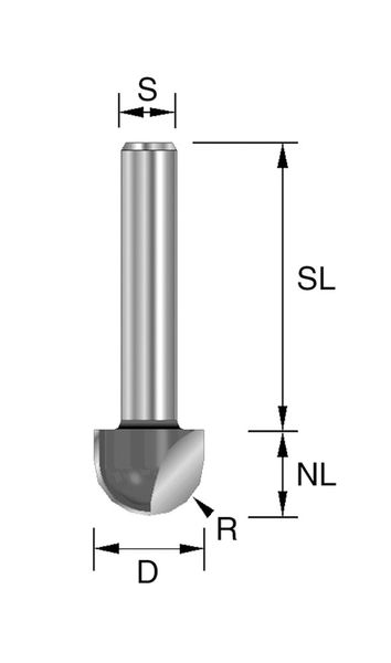 HW-Hohlkehlfr. R=6mm D=12mm NL=9,5mm S=8mm