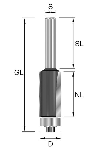 HW-Bündigfräser D=12,7mm NL=12,7mm GL=55mm S=8mm