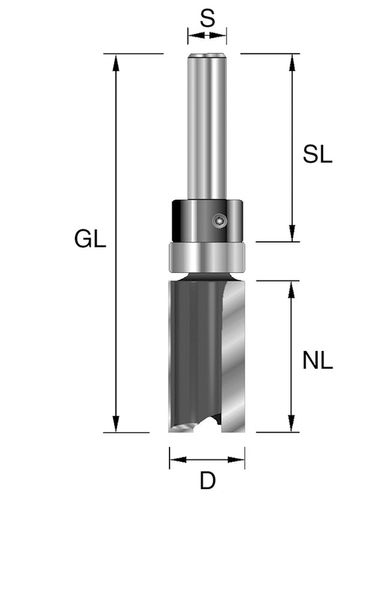 HW-Bündigfräser D=22mm NL=25mm GL=63mm S=8mm