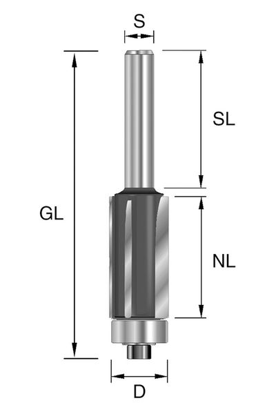 HW-Bündigfräser D=12,7mm NL=12,7mm GL=55mm S=8mm