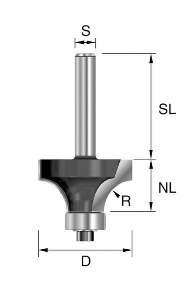 HW-Abrundfräser m. KL R=2mm D=16,7mm NL=9,5mm