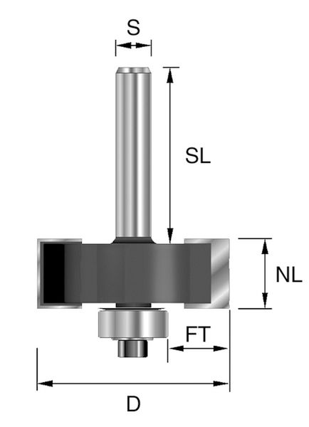 HW-Falzfräser D=34,9mm NL=12,7mm S=8mm Z2 + KULA