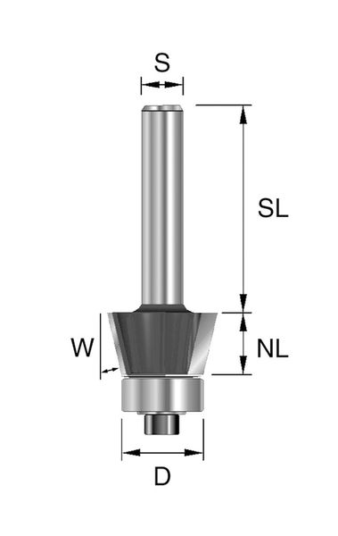 HW-Fasefräser D=23mm NL=9,5mm S=8mm a=30°