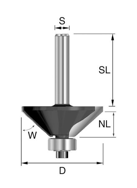 HW-Fasefräser D=28,6mm NL=9mm S=8mm a=45°
