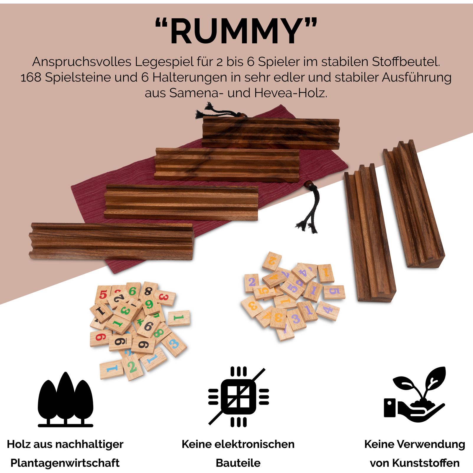 Rummy Okey – Großes Legespiel aus Holz für 2 bis 6 Spieler Rummy Okey – Großes Legespiel aus Holz für 2 bis 6 Spieler