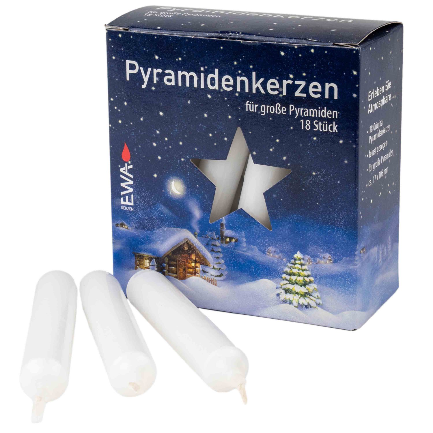 Pyramidenkerzen Packung 18 Stück Ø 17 mm / Höhe 105 mm weiß