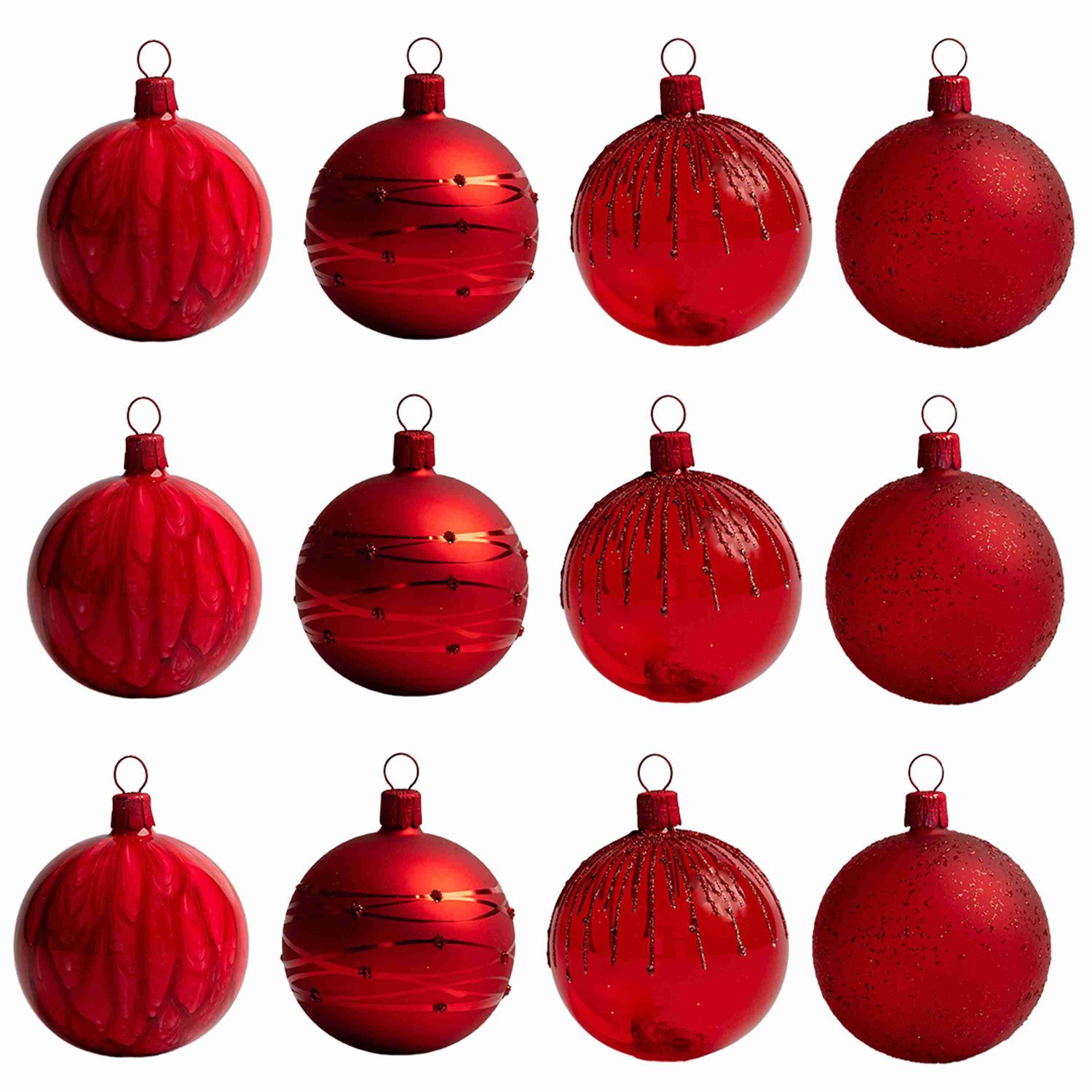 Christbaumschmuck aus Glas 12-teilig Kugeln rot 6 cm