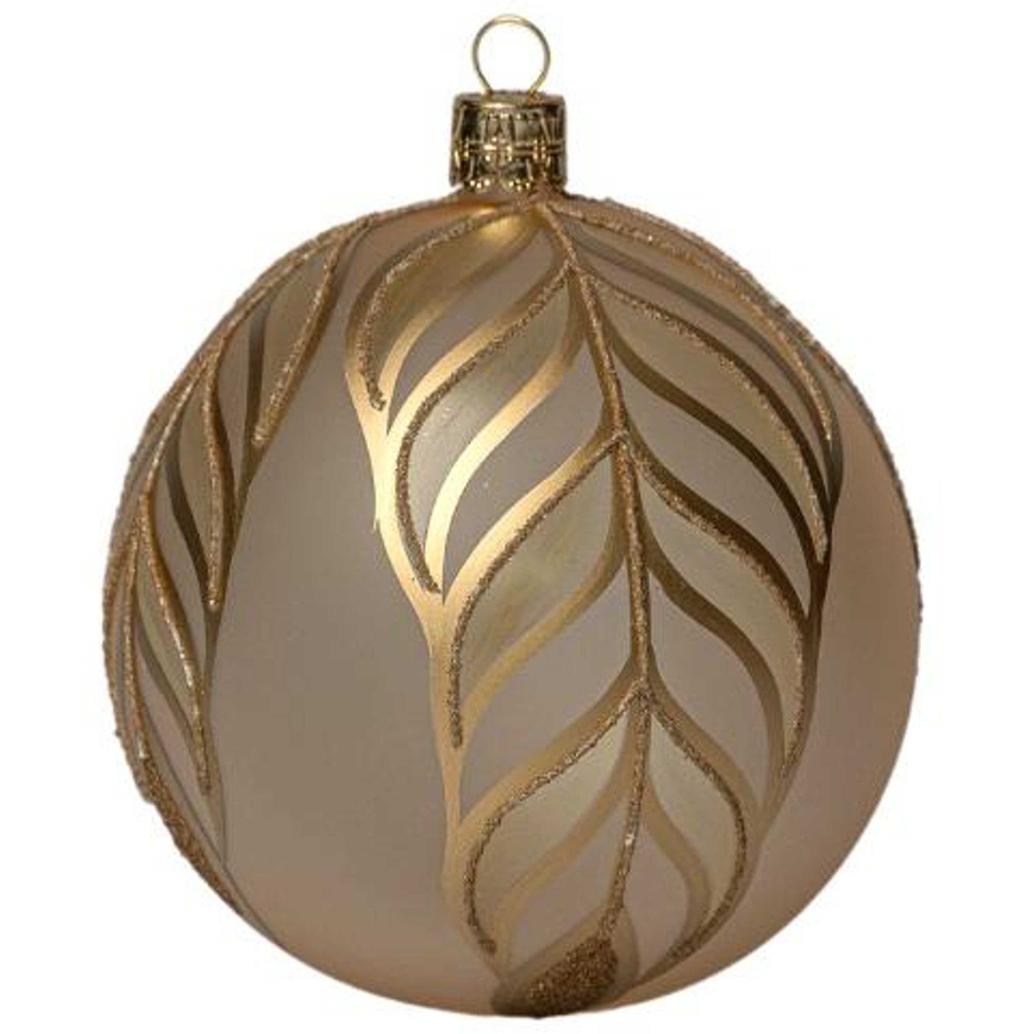 Koulier Christbaumschmuck Kugeln 10 cm karamell mit Blättern