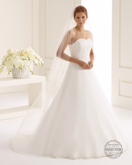 Bianco Evento Brautschleier mit 40 Swarovski Kristallen S222 - Länge 200 cm