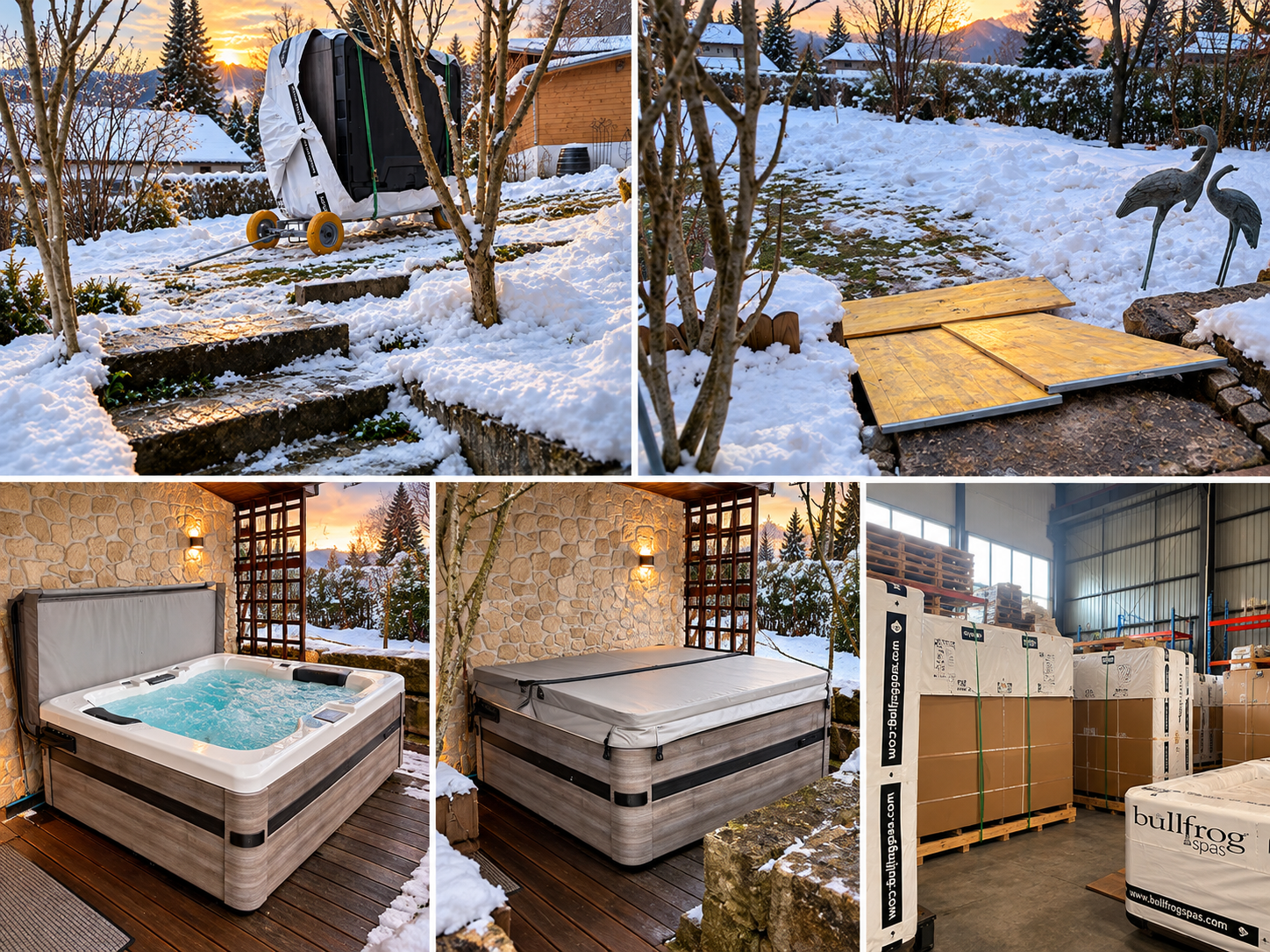Winterliche Lieferung eines Bullfrog Whirlpools der A-Serie