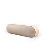 Pillenförmiger, cremefarbener Bluetooth-Lautsprecher mit feinmaschiger Lautsprecherabdeckung