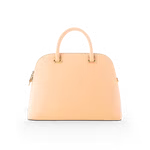 Pfirsichfarbene Handtasche mit goldenen Reißverschlüssen und Tragegriff