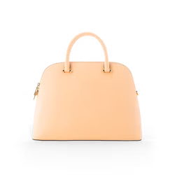 wear-bag-01.png Pfirsichfarbene Handtasche mit goldenen Reißverschlüssen und Tragegriff