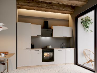 Respekta Küche Küchenzeile Merle Küchenblock 280 cm mit Fronten in – Kaschmir / Eiche Sägerau Nachbildung