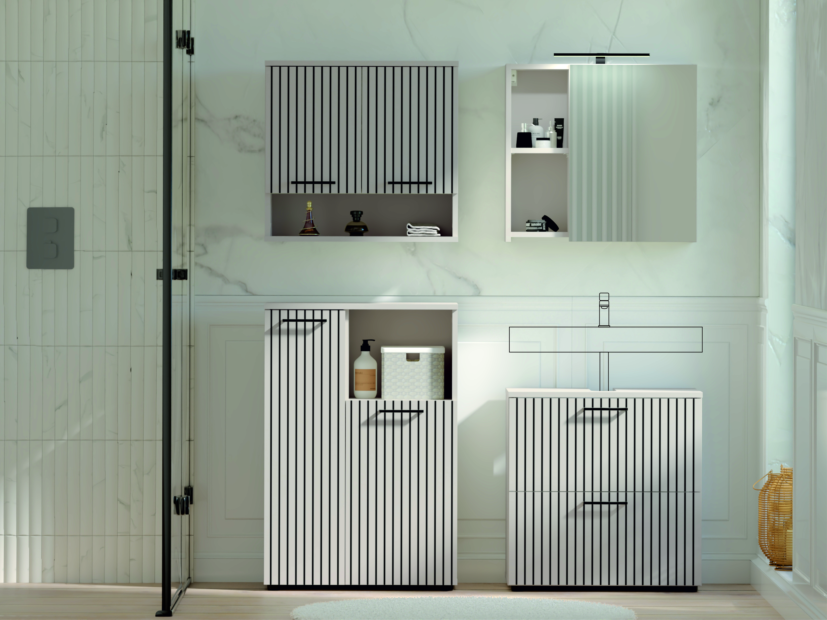 Respekta Badmöbel-Set Tilda 135 cm Kaschmir 4-tlg. LED – Wohnbeispiel 1