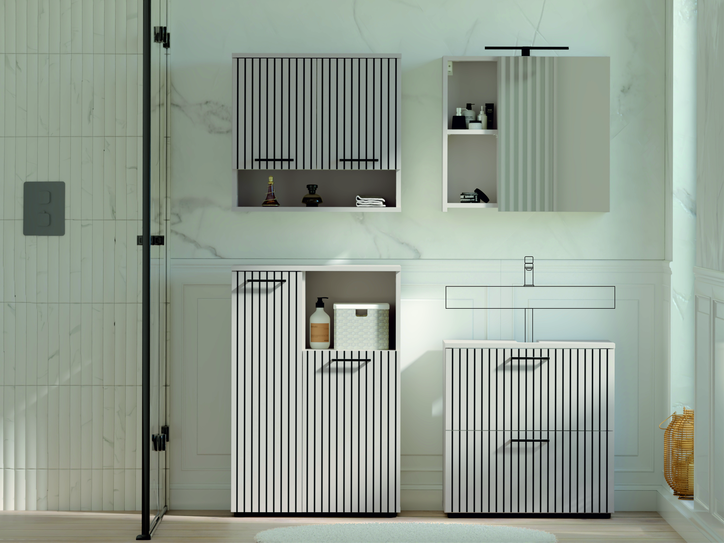 Respekta Badmöbel-Set Tilda 135 cm Kaschmir 4-tlg. LED – Wohnbeispiel 2