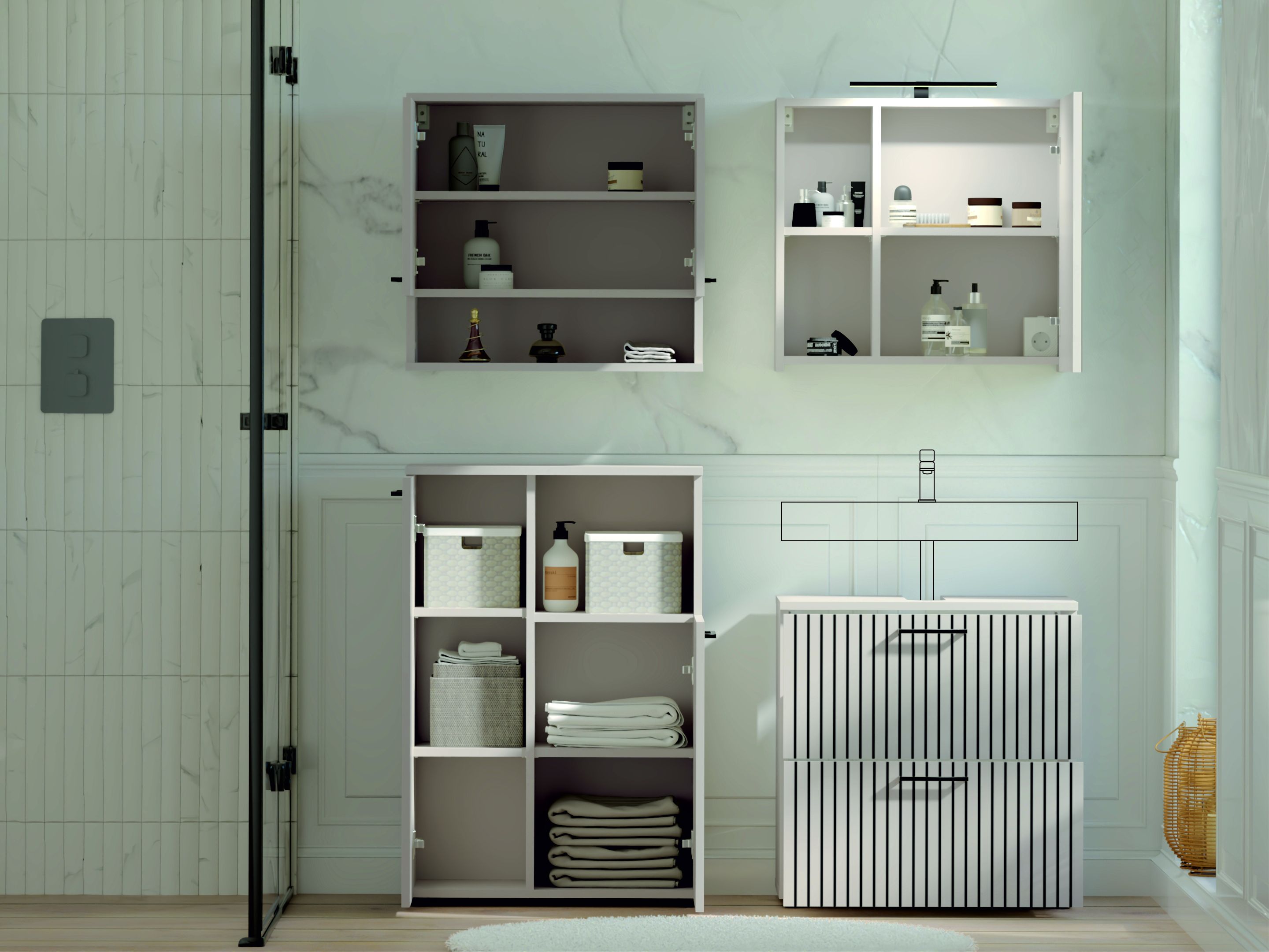 Respekta Badmöbel-Set Tilda 135 cm Kaschmir 4-tlg. LED – Wohnbeispiel 5