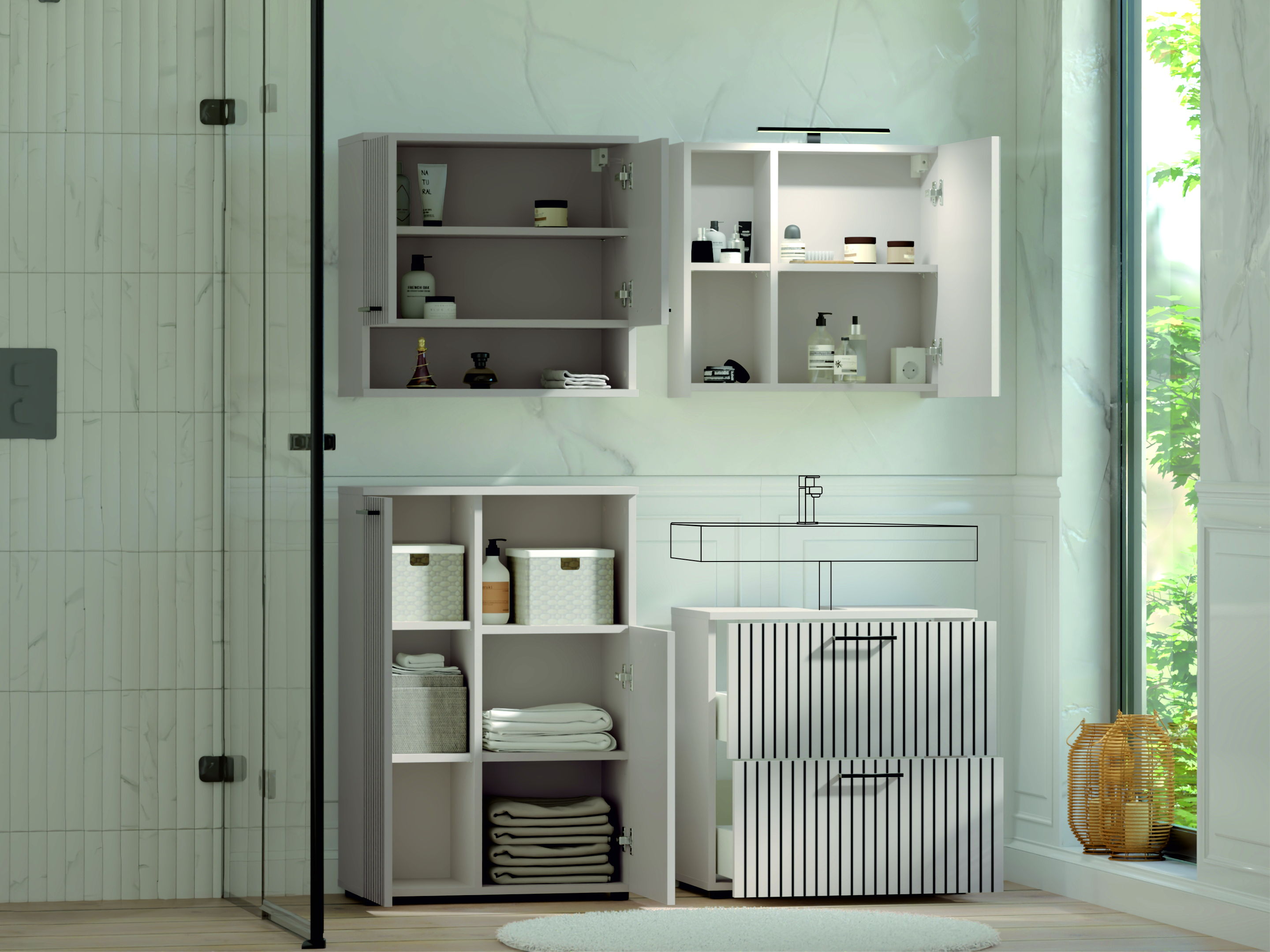 Respekta Badmöbel-Set Tilda 135 cm Kaschmir 4-tlg. LED – Wohnbeispiel 5