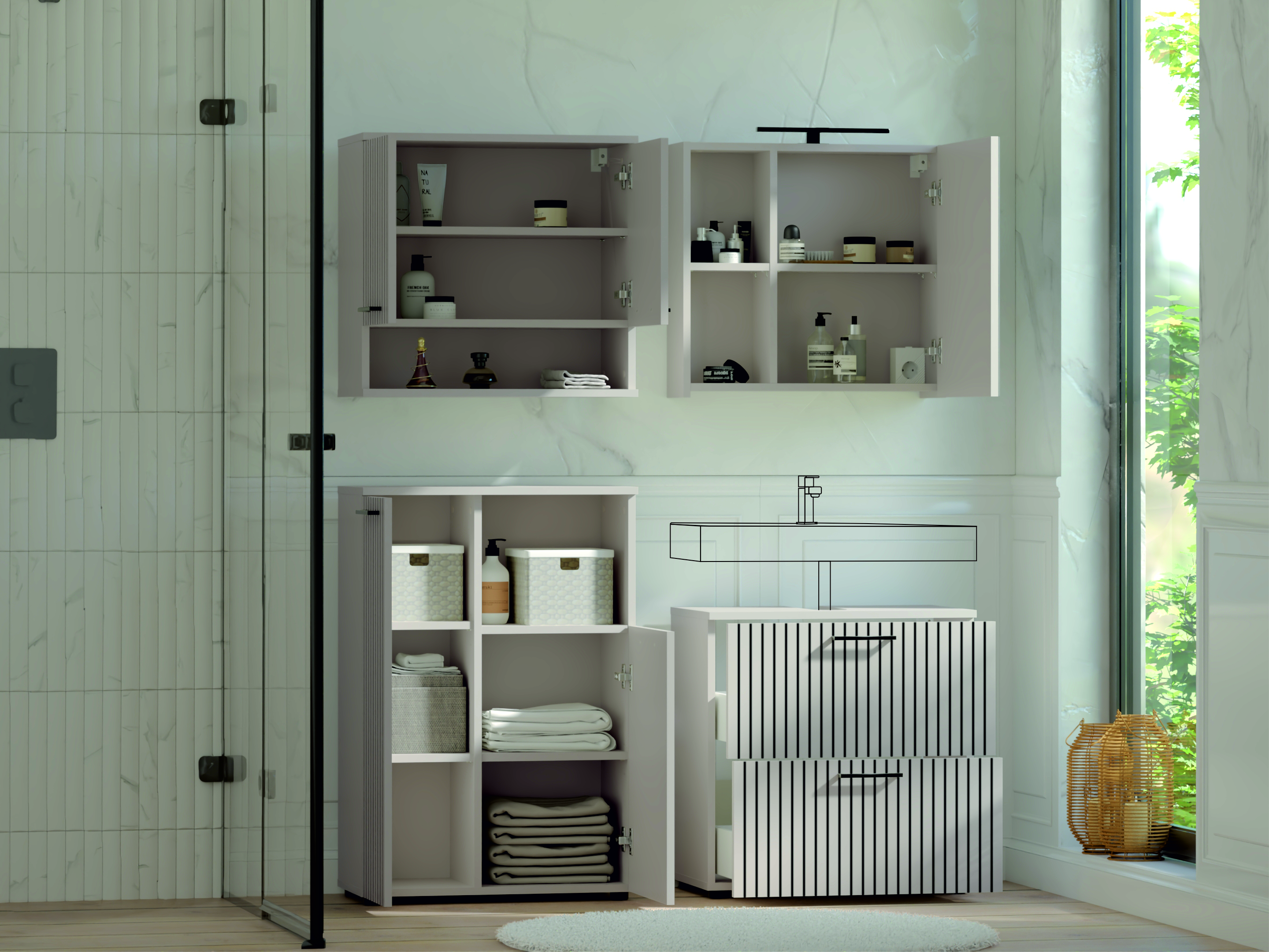 Respekta Badmöbel-Set Tilda 135 cm Kaschmir 4-tlg. LED – Wohnbeispiel 6