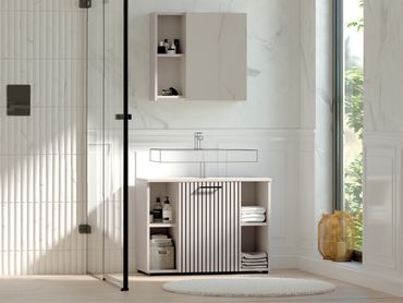 Respekta Badmöbel-Set Tilda 80 cm Kaschmir, 2-teilig mit Waschtischunterschrank & Spiegelschrank