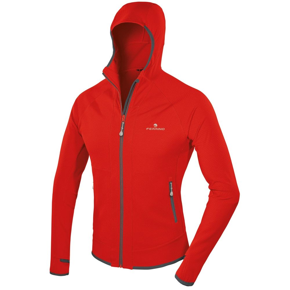 Rote Herrenjacke Größe L mit Kapuze und Reißverschlusstaschen für Alpinismus