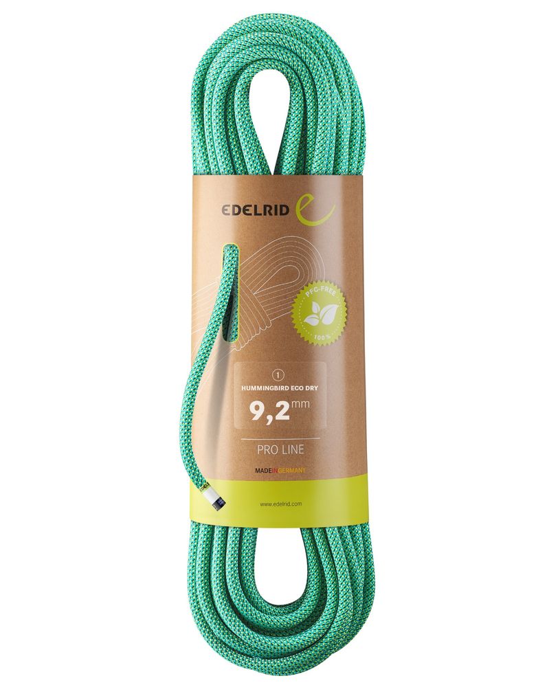 Dynamisches Sportkletterseil Hummingbird Eco Dry 92mm 70m Icemint-Citrus Wasserabweisend