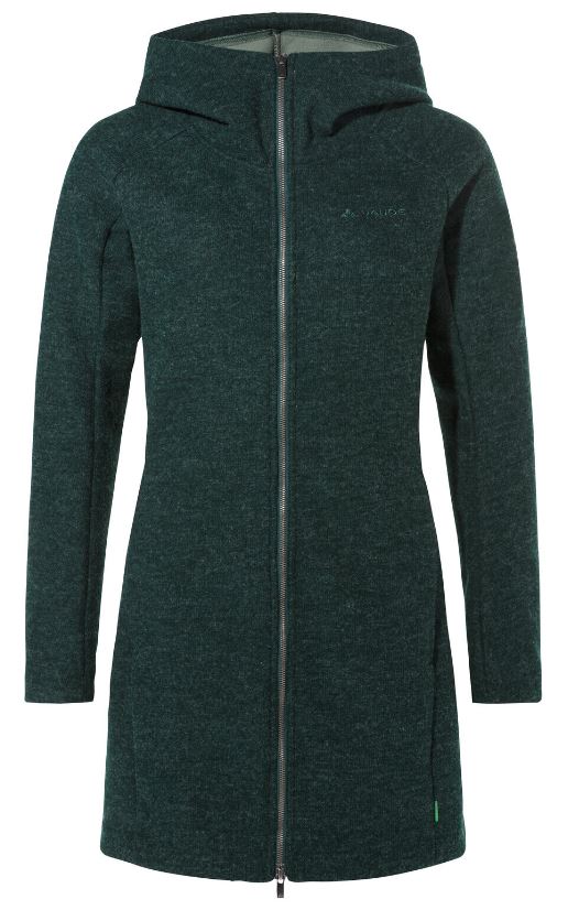 VAUDE Damen Mantel Tinshan Coat III, moderner Wollmix-Mantel mit weichem Fleece-Innenfutter, deep pond, 38