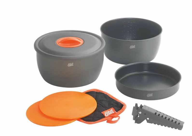 Esbit  Kochgeschirr, 2500 ml, Aluminium (mit Antihaftbeschichtung) - Mehrteiliges Camping Geschirr · 2500 ml & 2000 ml